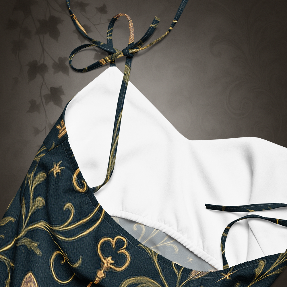 Bra with floral patterns and white lining on a dark background