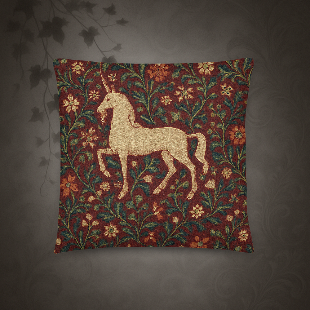 Medieval Unicorn Tapestry Throw Pillow