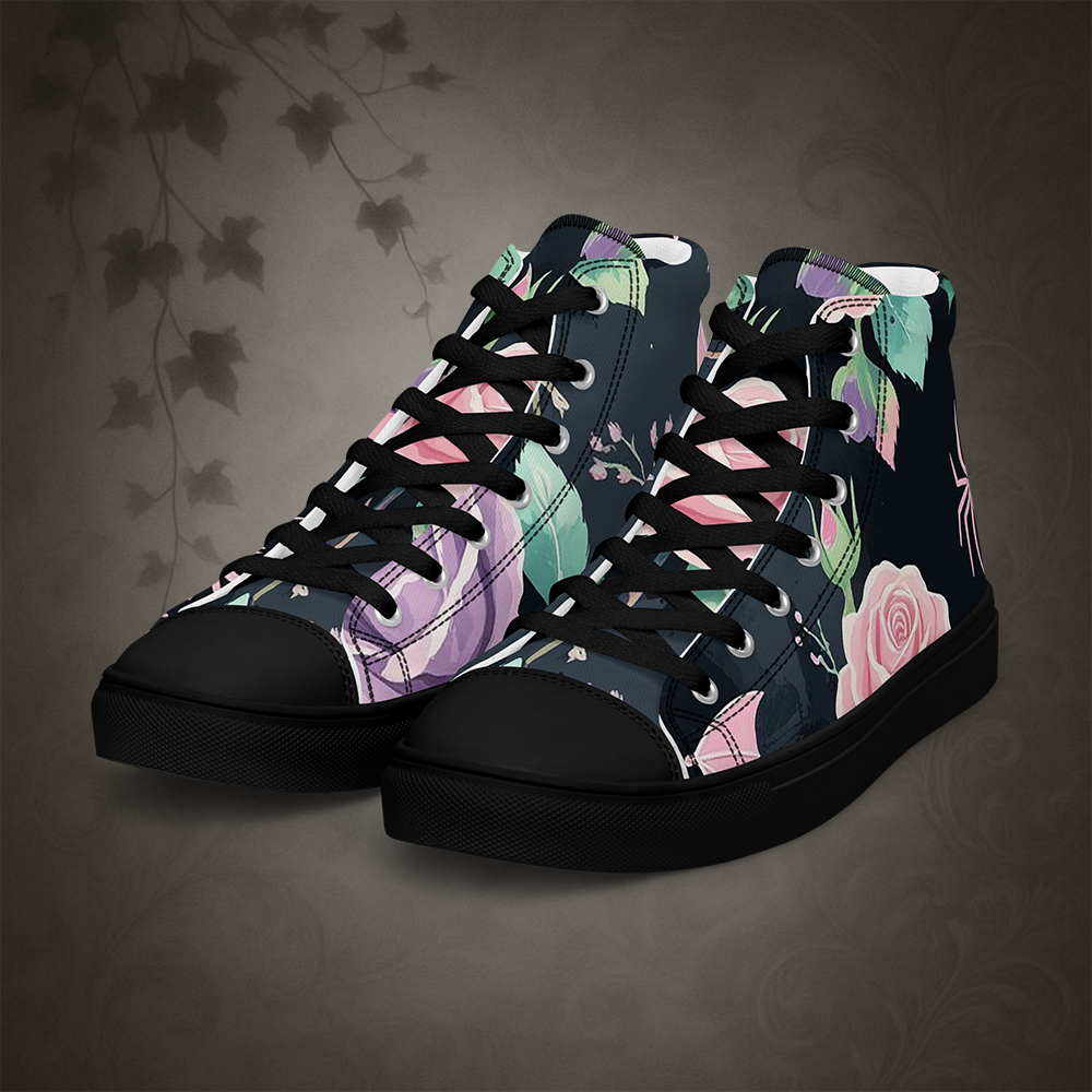 Pastel Goth Bat and Rose High Top Shoes