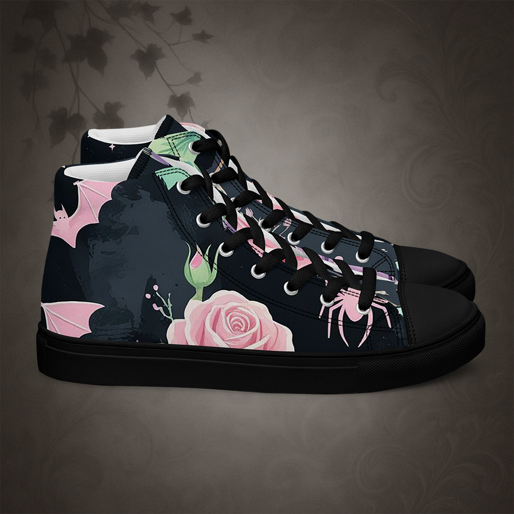 Pastel Goth Bat and Rose High Top Shoes