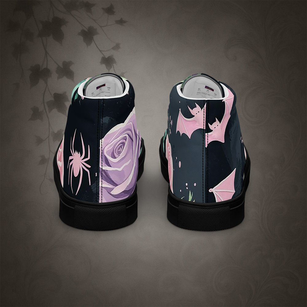 Pastel Goth Bat and Rose High Top Shoes