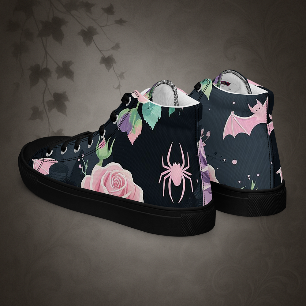 Pastel Goth Bat and Rose High Top Shoes