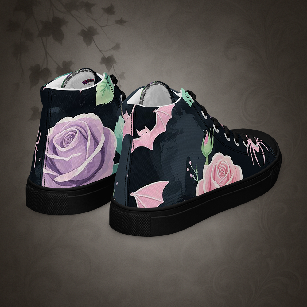 Pastel Goth Bat and Rose High Top Shoes