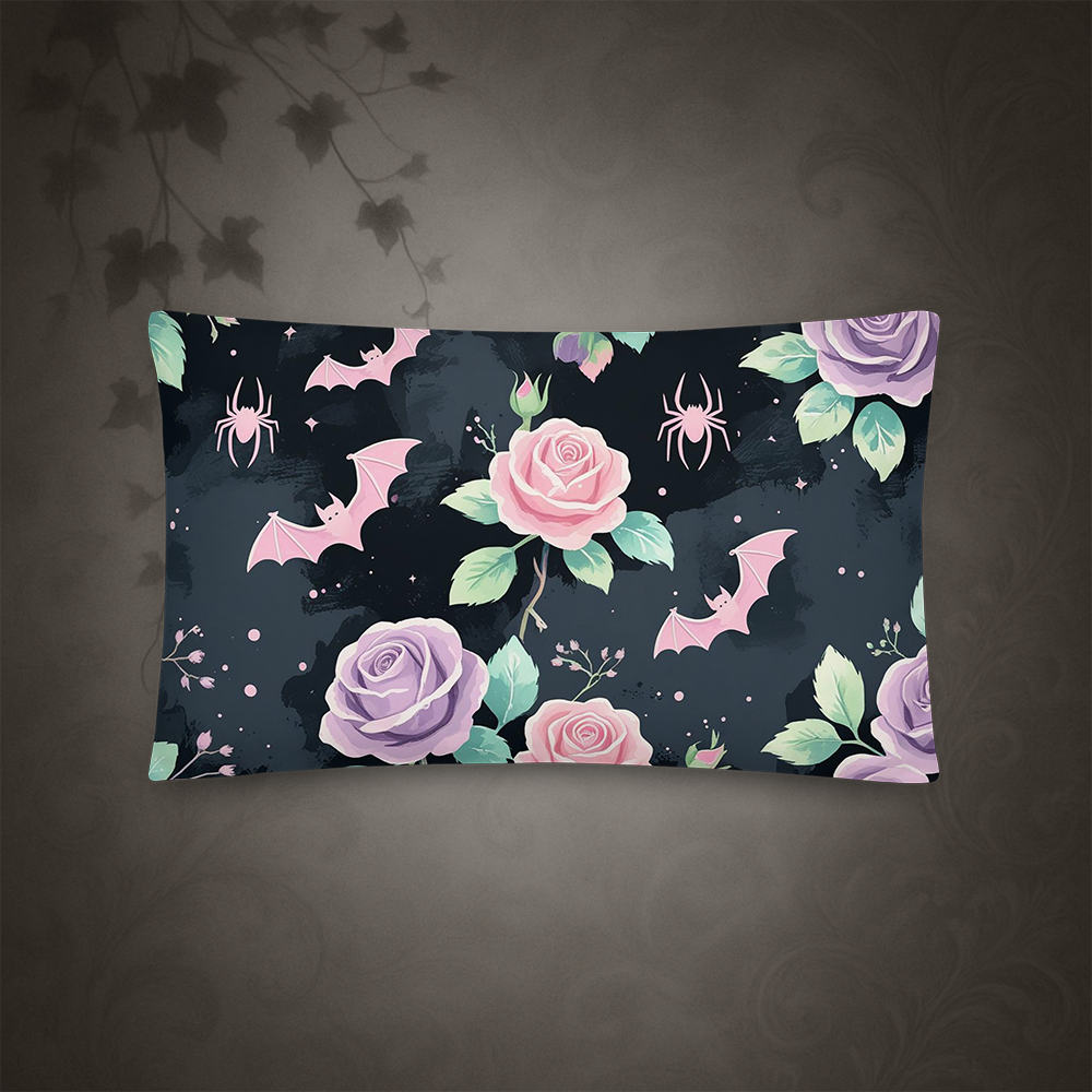 Pastel Goth Bat and Rose Throw Pillow