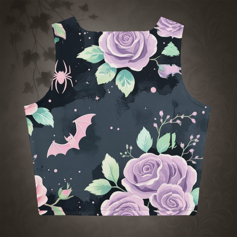Pastel Goth Bat and Rose Crop Top