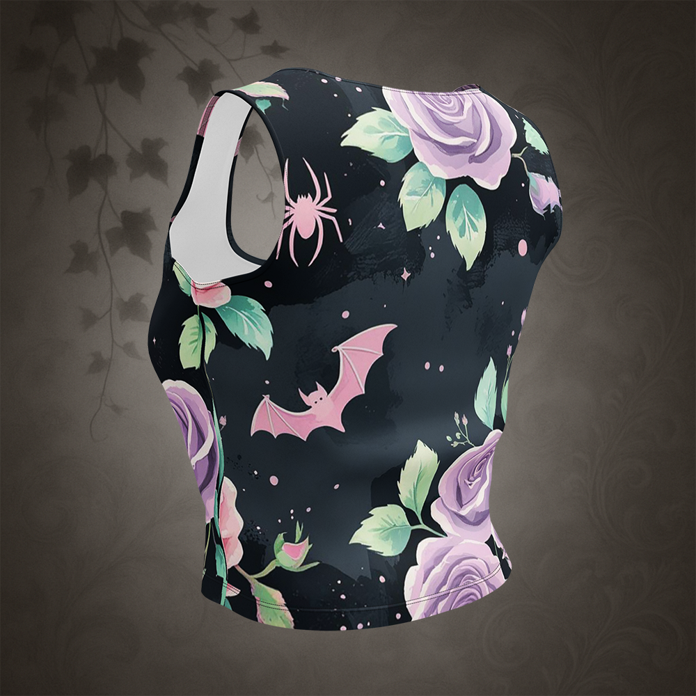 Pastel Goth Bat and Rose Crop Top