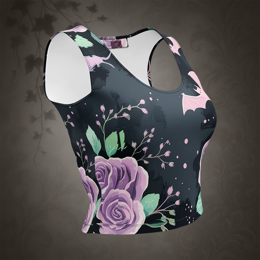Pastel Goth Bat and Rose Crop Top