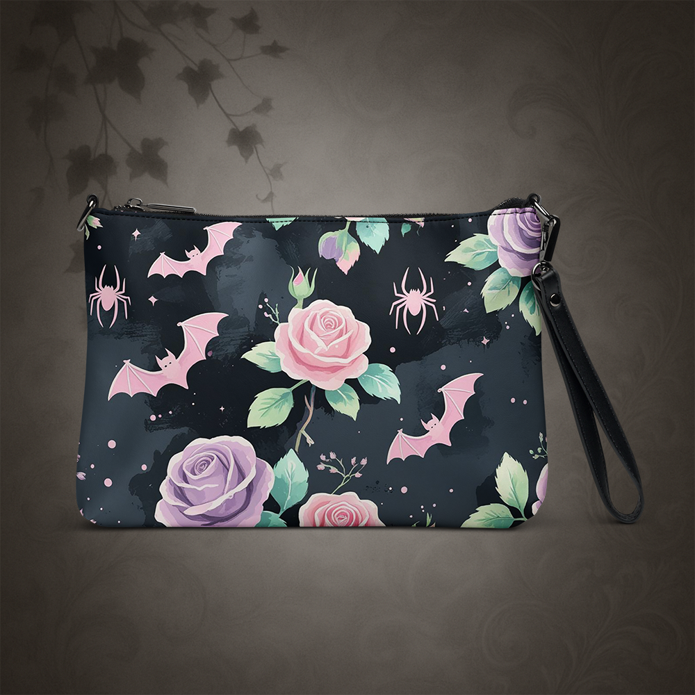 Pastel Goth Bat and Rose Crossbody Bag