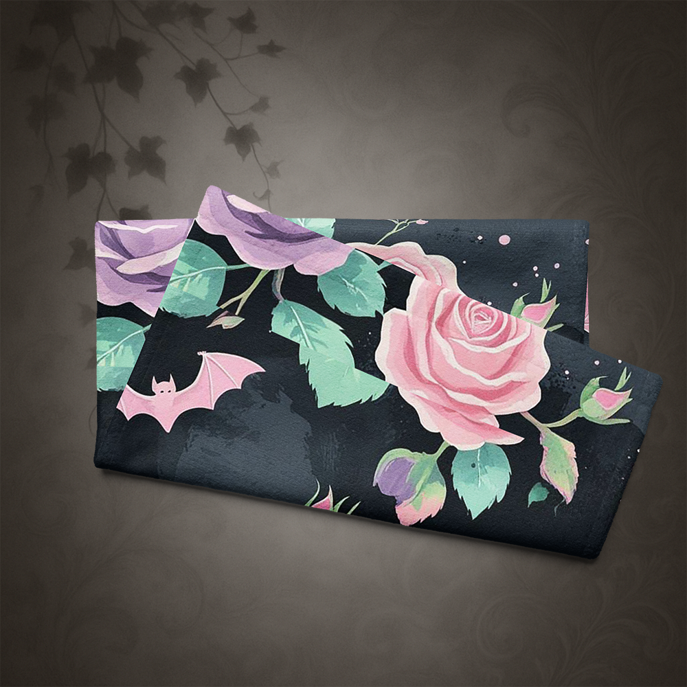 Pastel Goth Bat and Rose Hand Towel