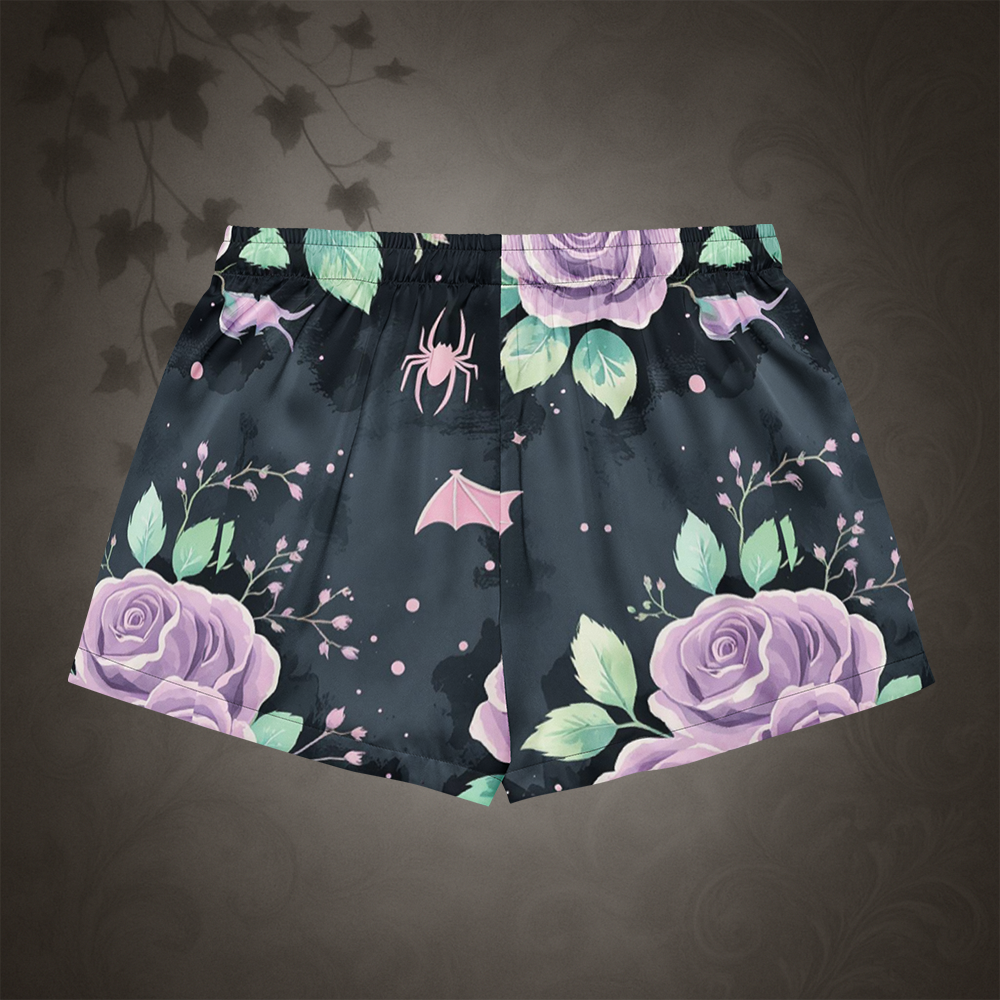 Pastel Goth Bat and Rose Pajama Shorts