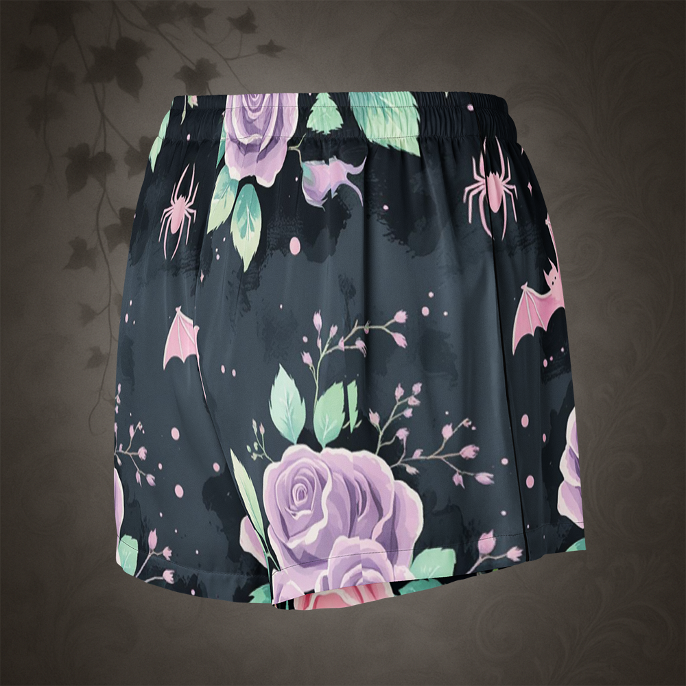 Pastel Goth Bat and Rose Pajama Shorts