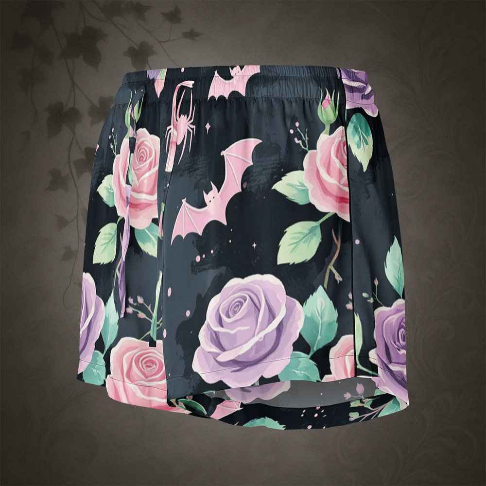 Pastel Goth Bat and Rose Pajama Shorts