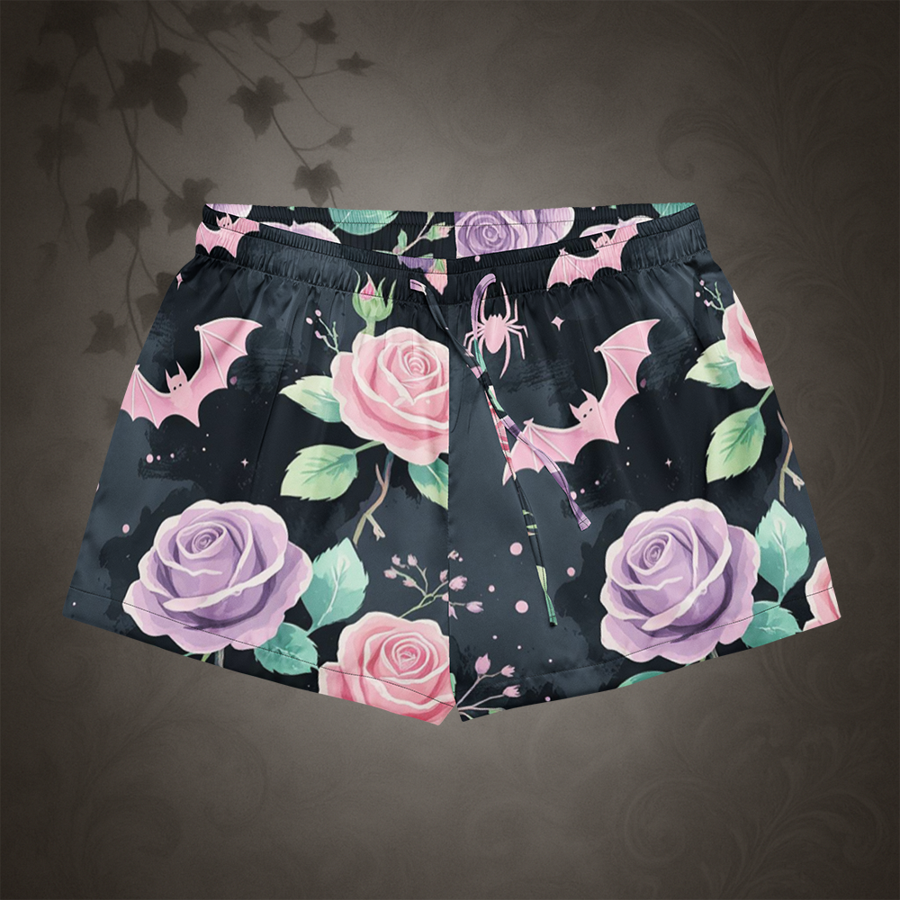Pastel Goth Bat and Rose Pajama Shorts