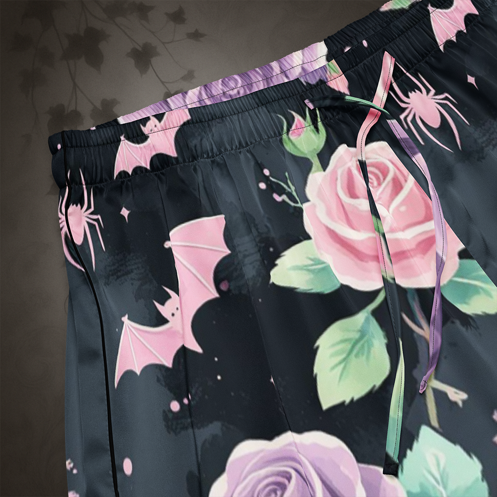 Pastel Goth Bat and Rose Pajama Shorts