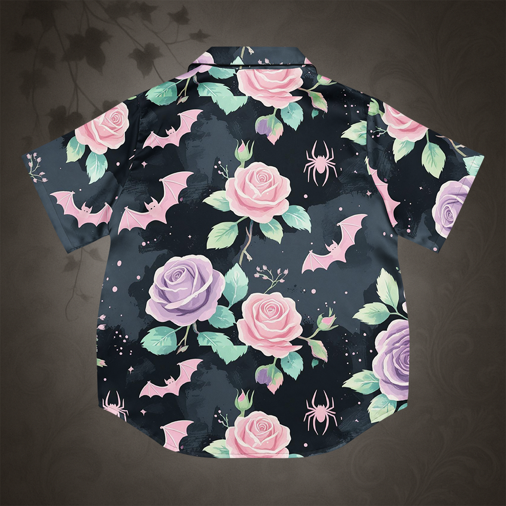 Pastel Goth Bat and Rose Pajama Top