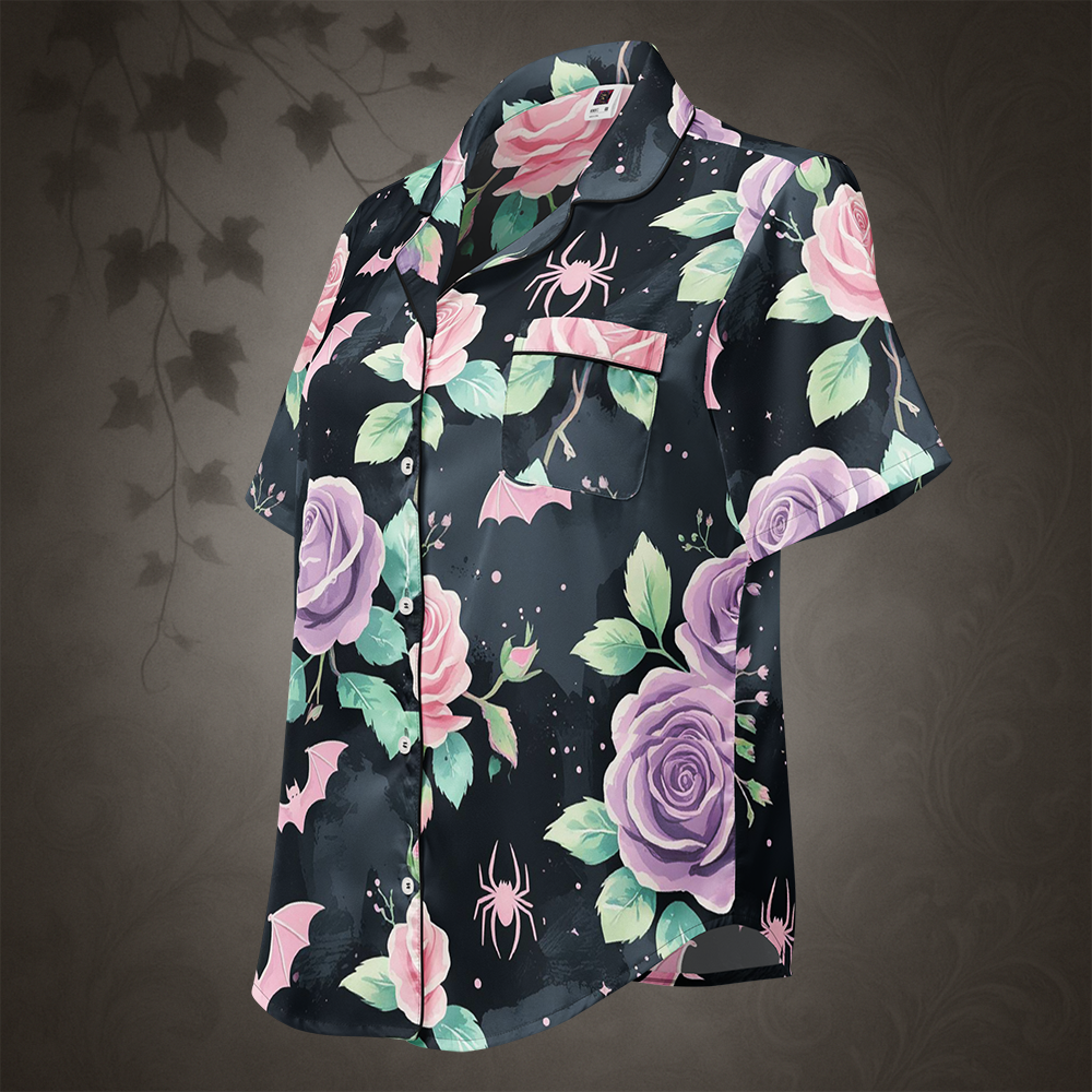 Pastel Goth Bat and Rose Pajama Top