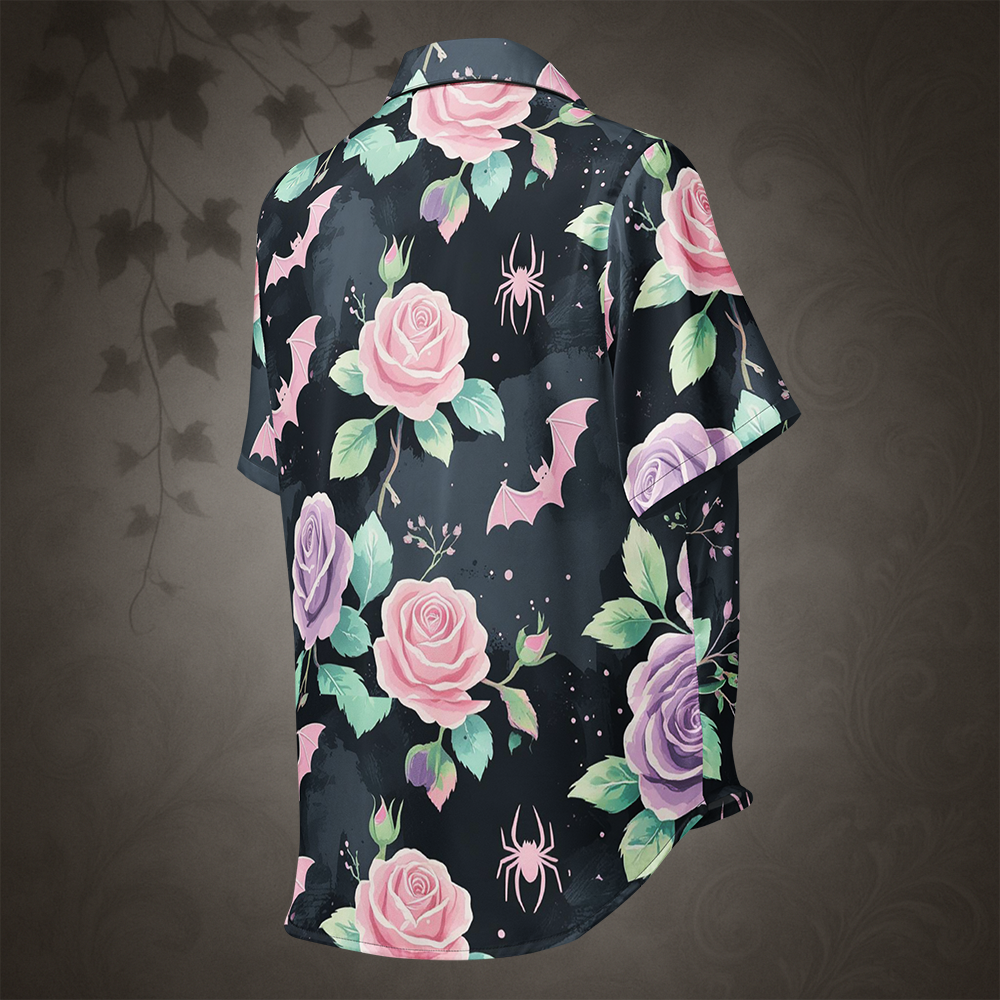 Pastel Goth Bat and Rose Pajama Top