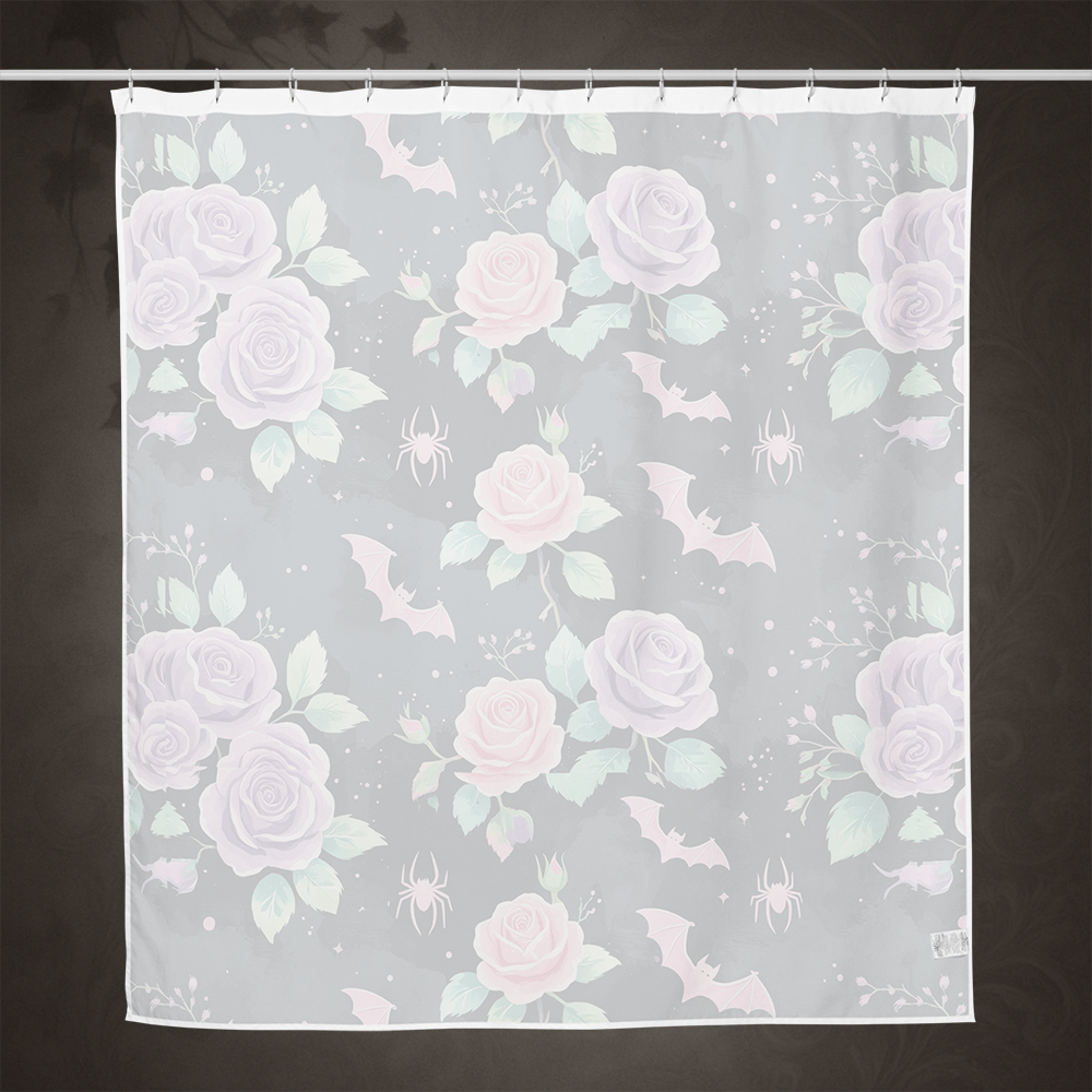 Pastel Goth Bat and Rose Shower Curtain