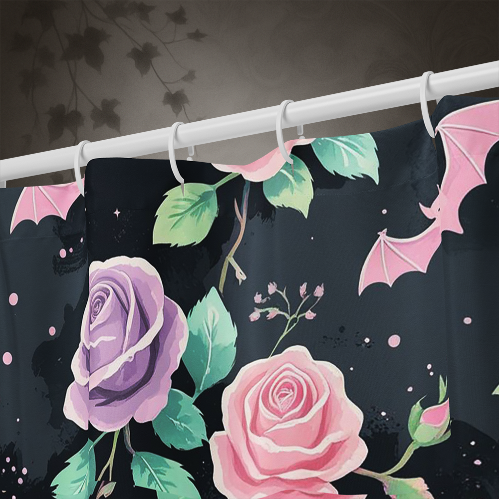 Pastel Goth Bat and Rose Shower Curtain