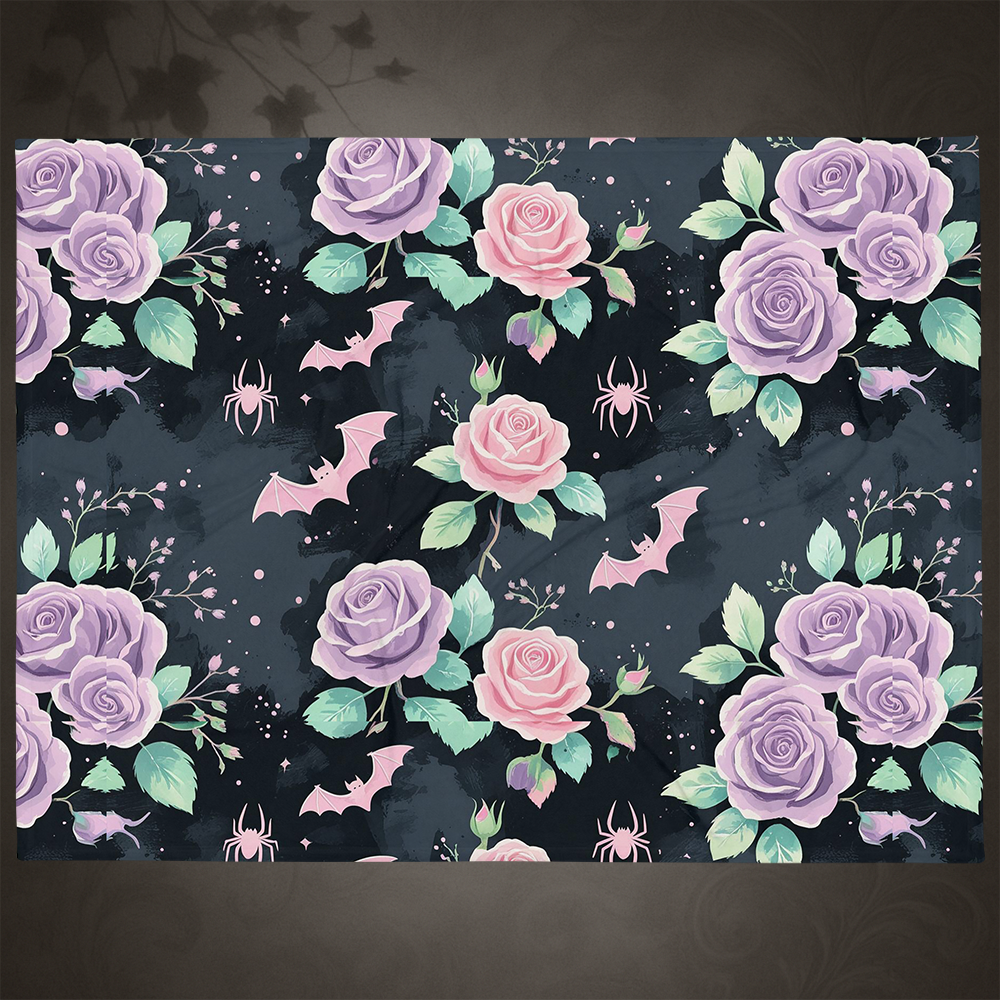 Pastel Goth Bat and Rose Throw Blanket