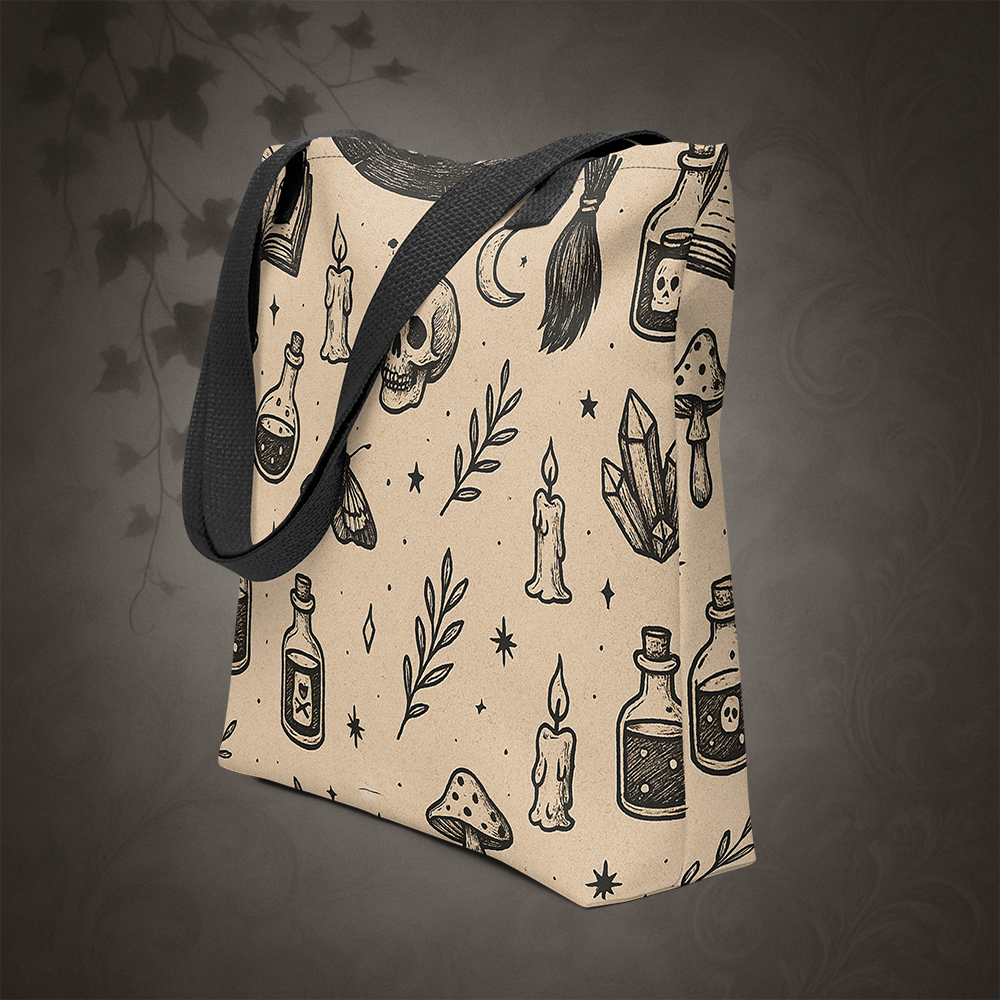 Witchcore Gothic Skull Tote Bag