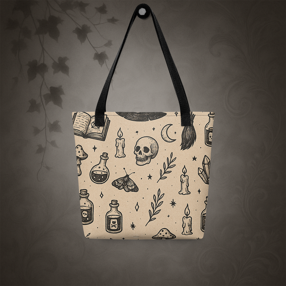 Witchcore Gothic Skull Tote Bag