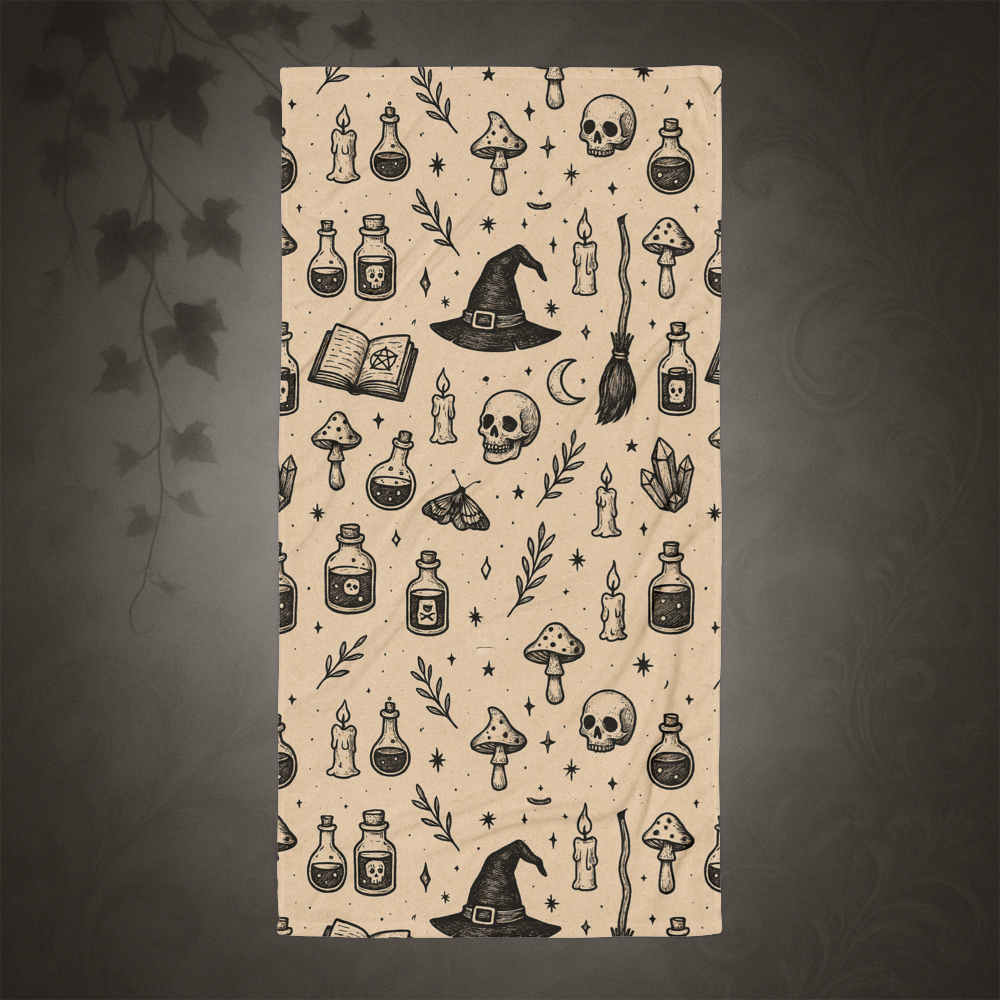 Witchcore Gothic Skull Bath Towel
