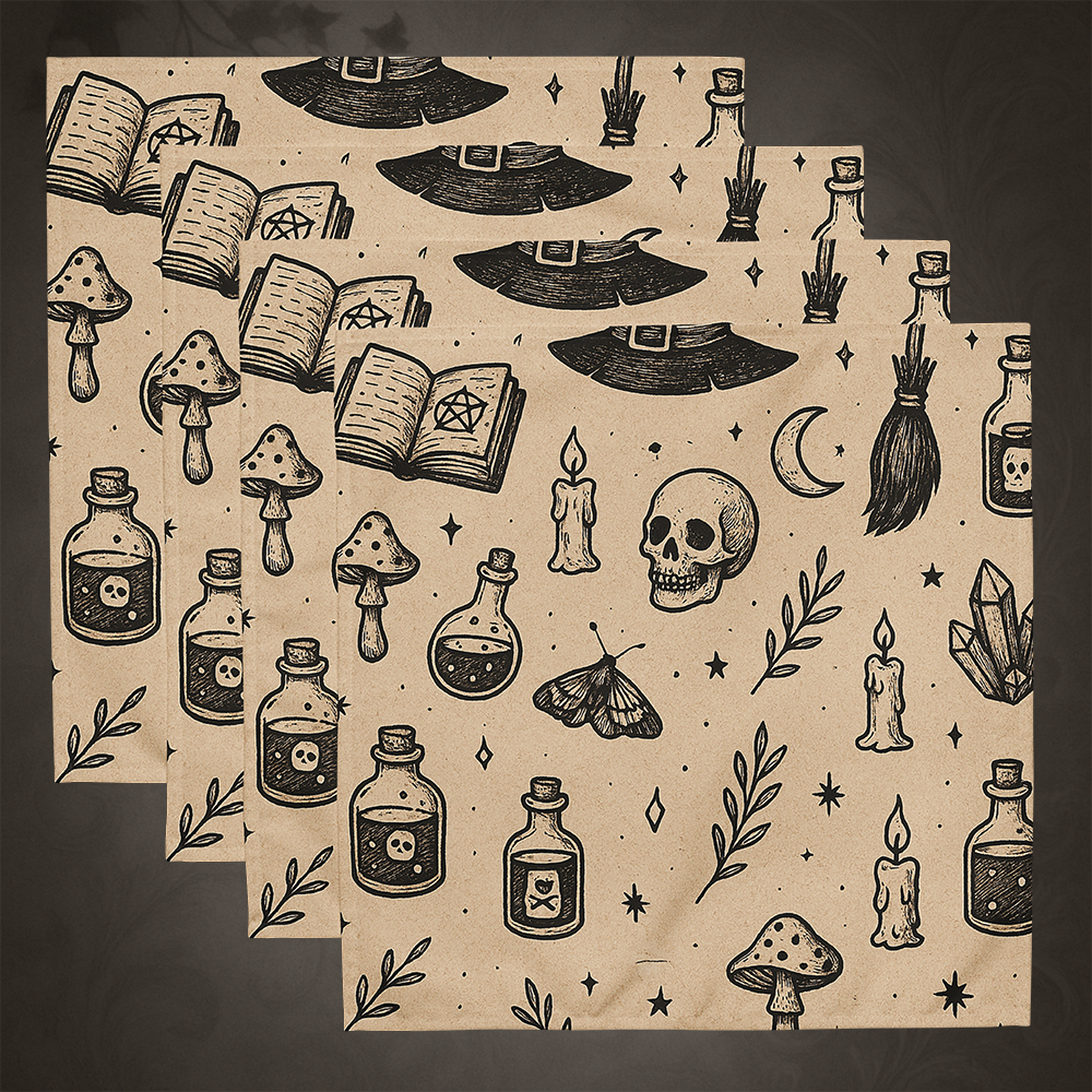 Witchcore Gothic Skull Cloth Napkins