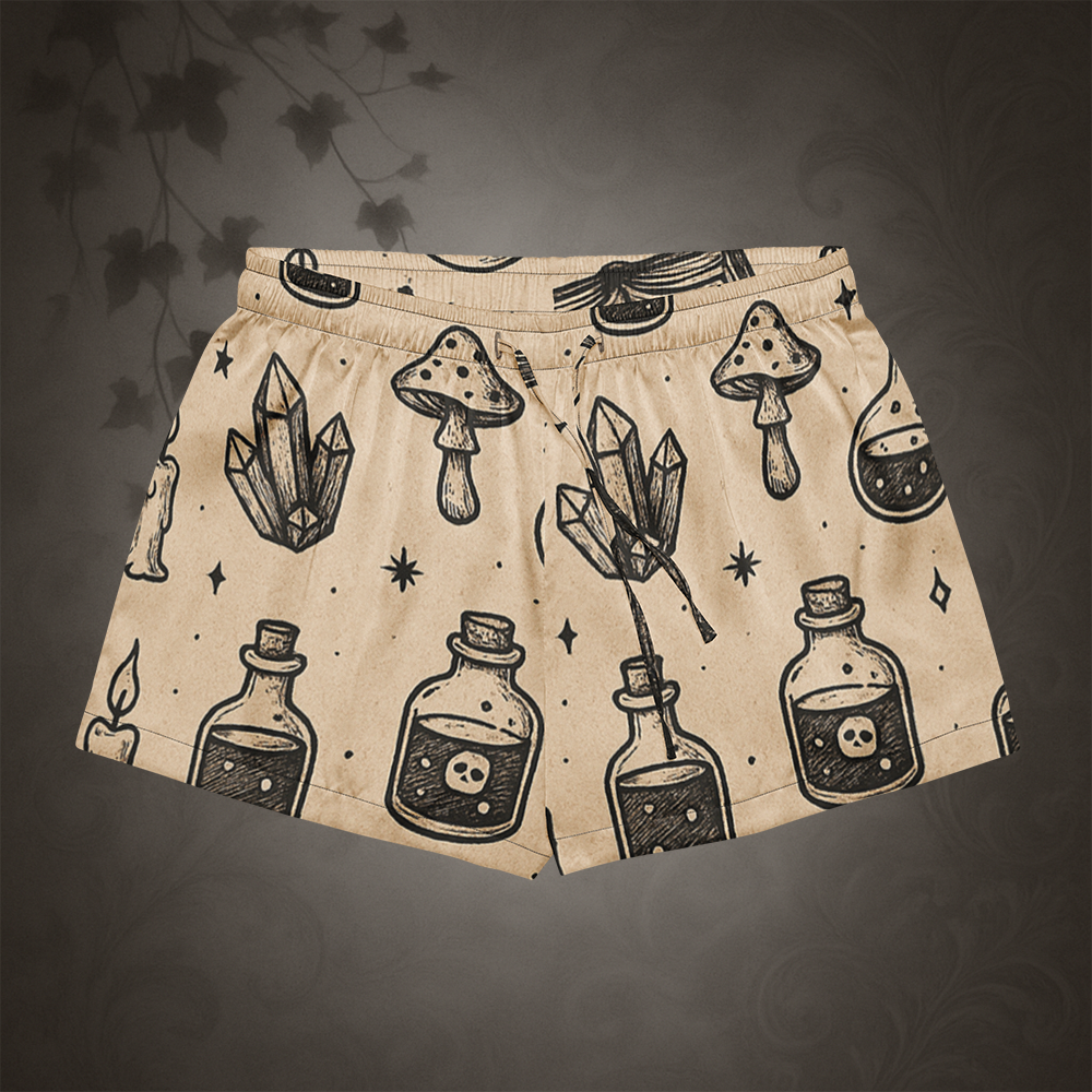 Witchcore Gothic Skull Pajama Shorts