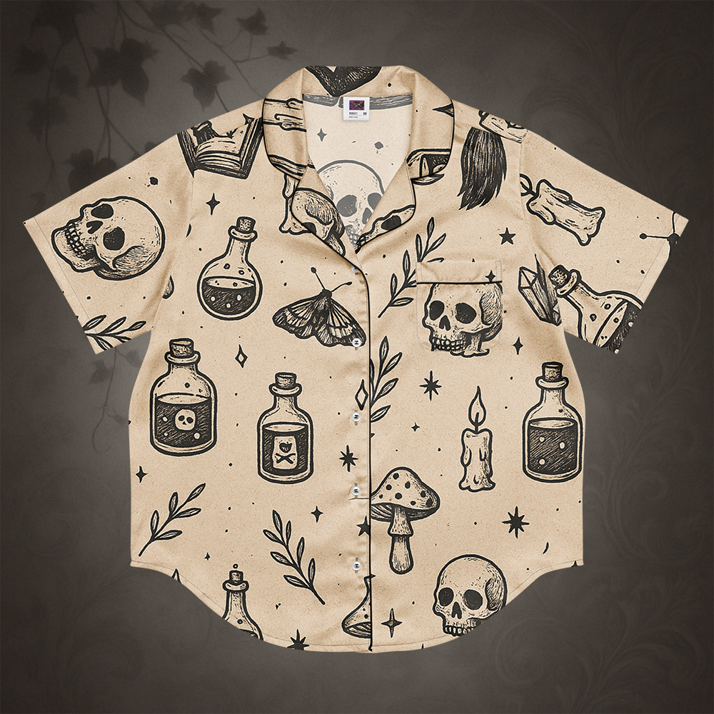 Witchcore Gothic Skull Pajama Top