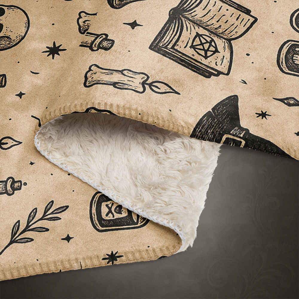 Witchcore Gothic Skull Sherpa Blanket
