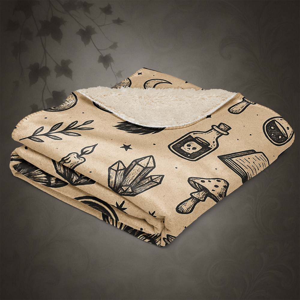 Witchcore Gothic Skull Sherpa Blanket