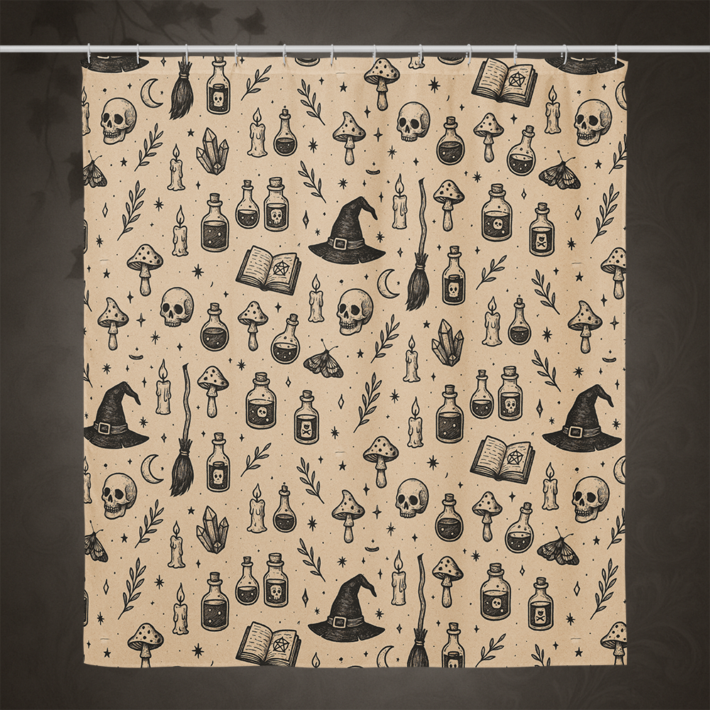 Witchcore Gothic Skull Shower Curtain