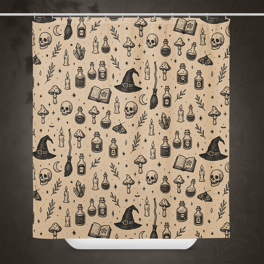 Witchcore Gothic Skull Shower Curtain