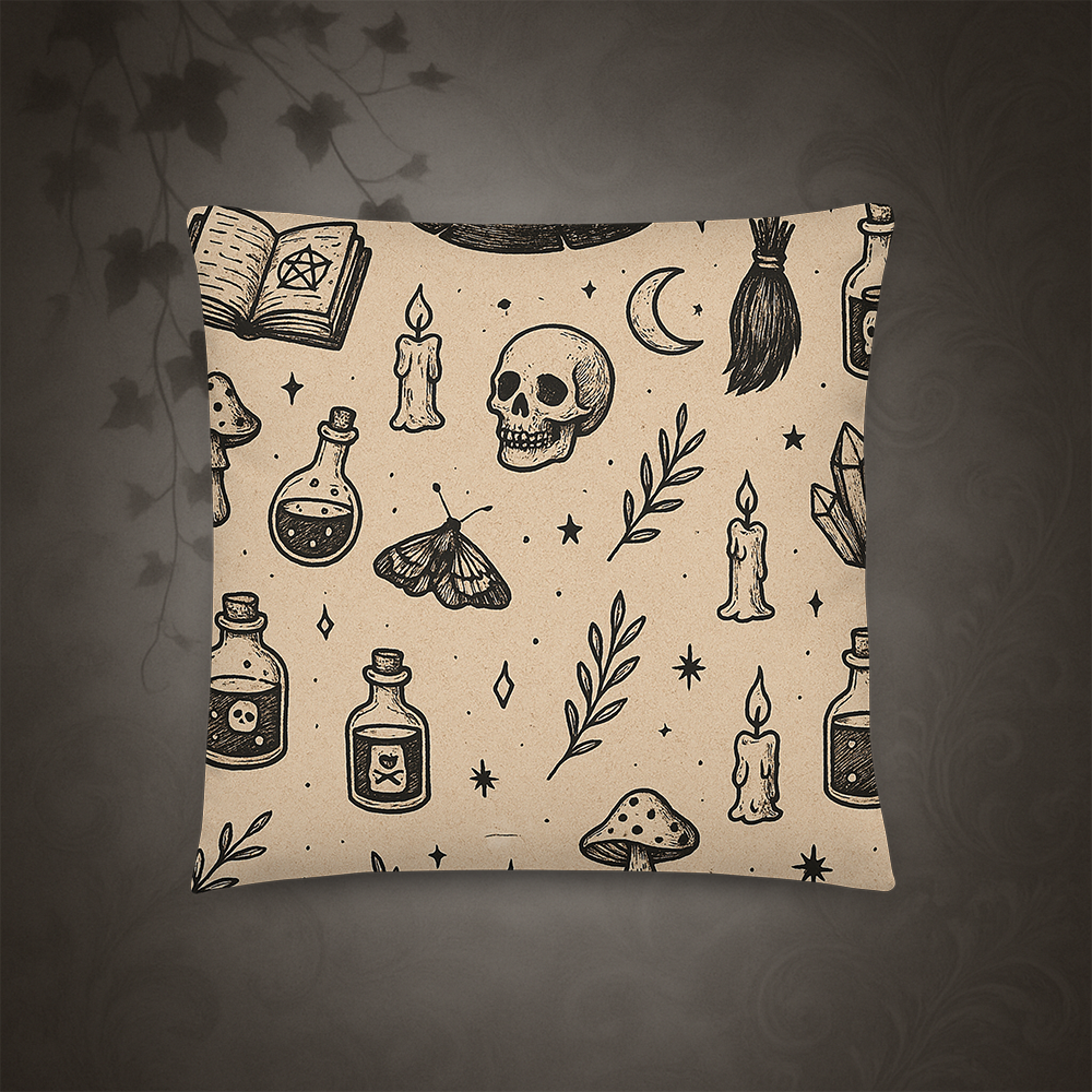 Witchcore Gothic Skull Throw Pillow
