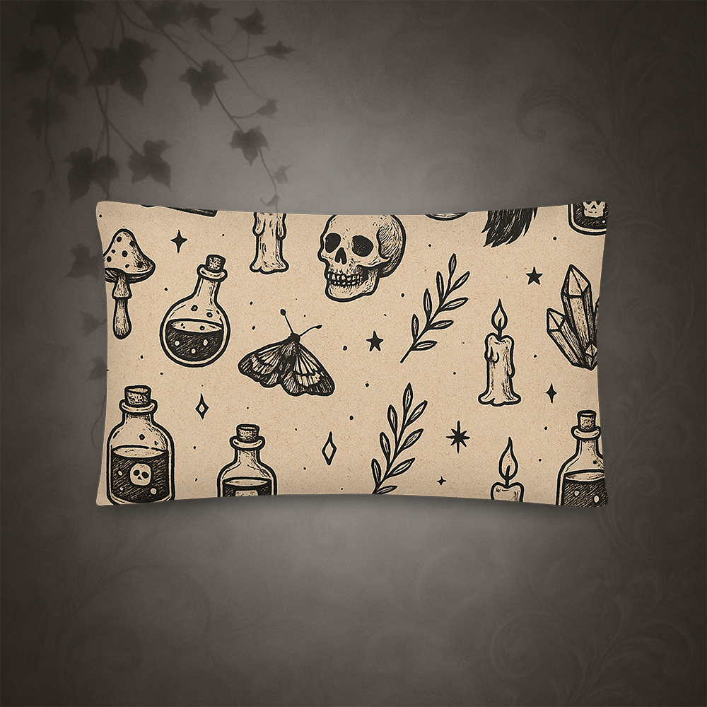 Witchcore Gothic Skull Throw Pillow