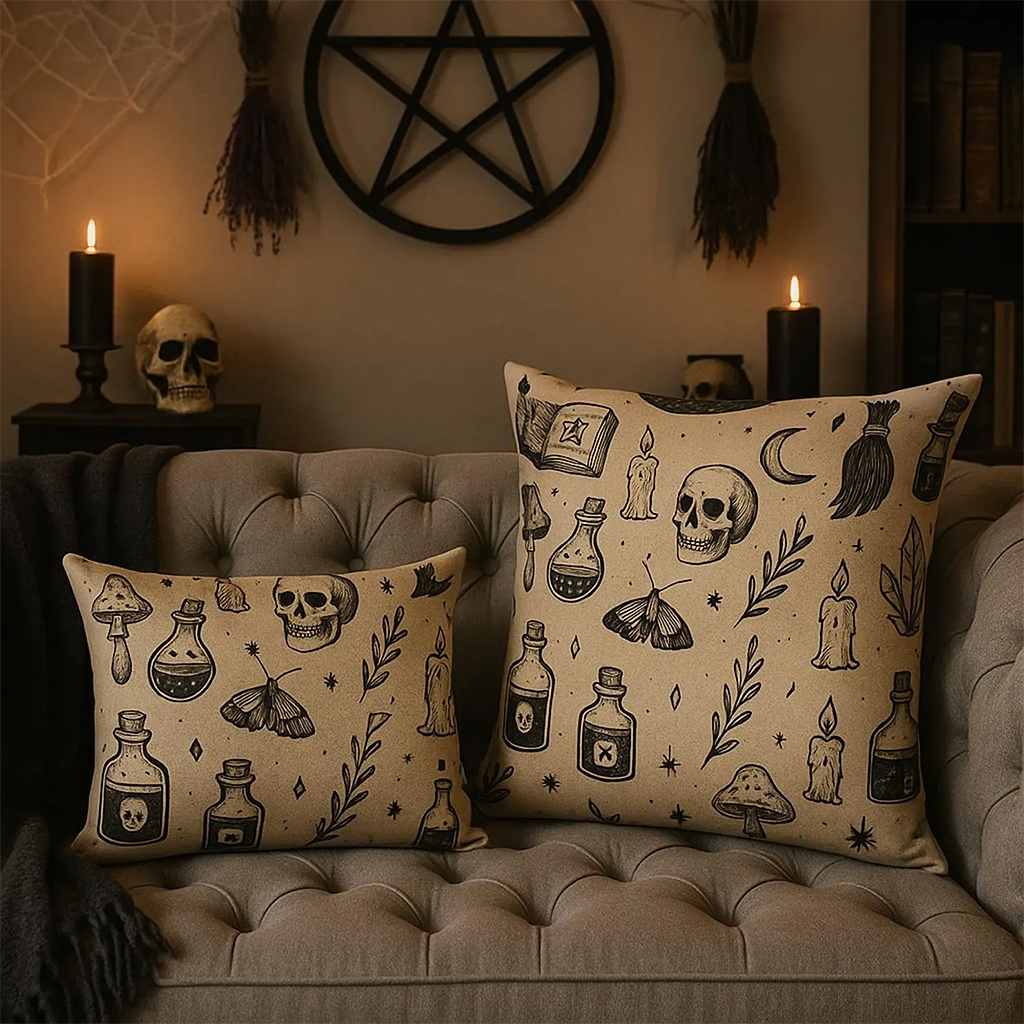 Witchcore Gothic Skull Throw Pillow