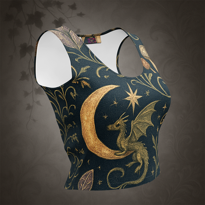 Vest with dragon and moon design on a dark background