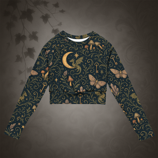Decorative sweatshirt with fantasy-themed design on a dark background