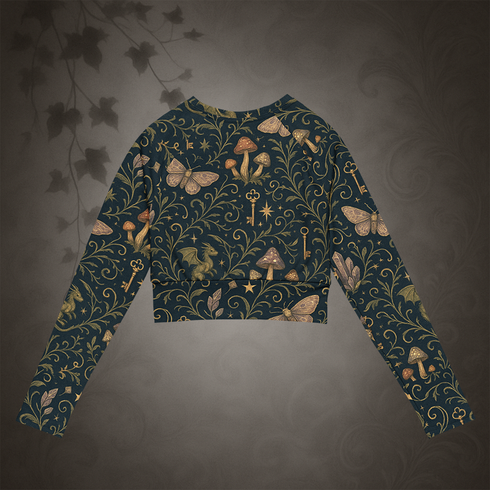 Long-sleeve shirt with intricate pattern on a dark background