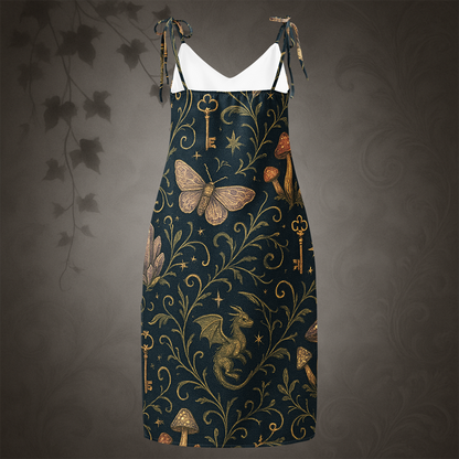 Dress with fantasy-themed pattern on a dark background