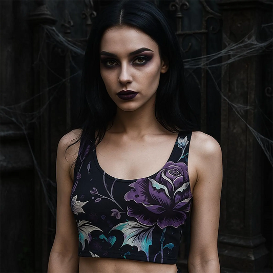 Gothic Floral Rose Crop Top