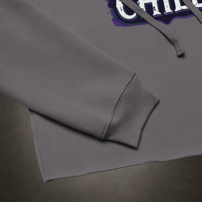 Gray hoodie with a graphic on a dark background