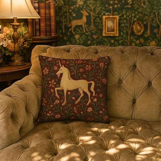 Medieval Unicorn Tapestry Throw Pillow