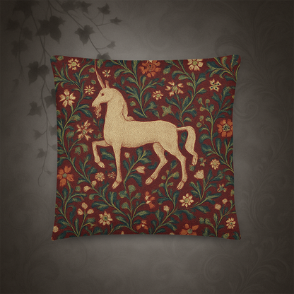 Medieval Unicorn Tapestry Throw Pillow