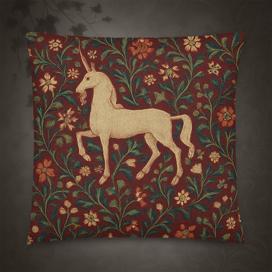 Medieval Unicorn Tapestry Throw Pillow
