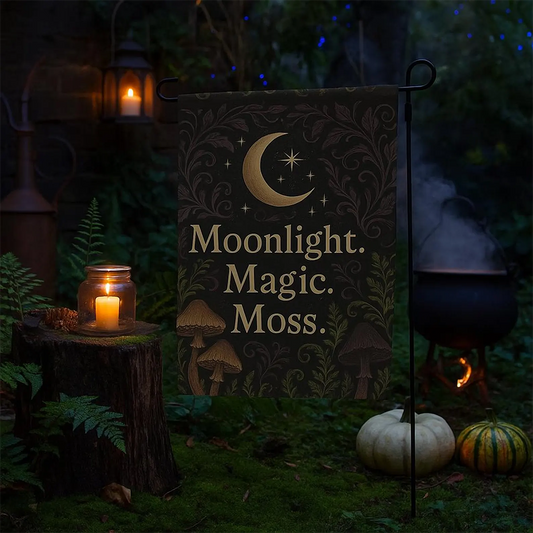 Witchcore Moonlight Magic Moss Garden Flag