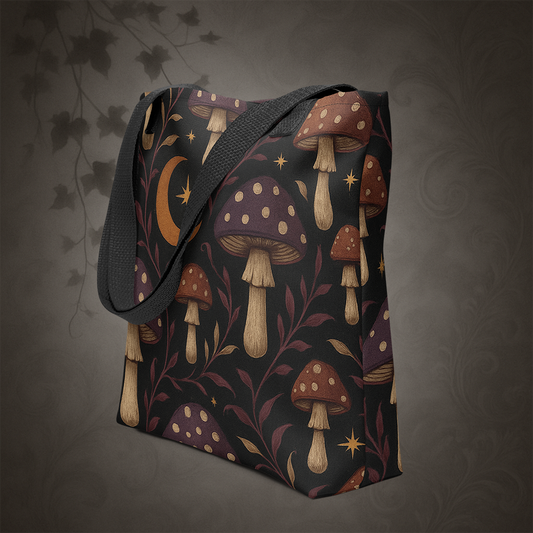 Dark Cottagecore Mushroom Tote Bag