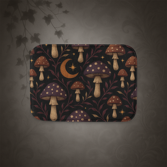 Dark Cottagecore Mushroom Moon Bath Mat
