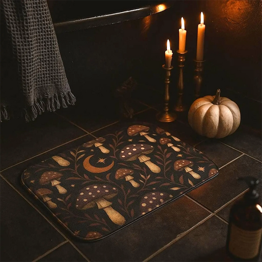 Dark Cottagecore Mushroom Moon Bath Mat